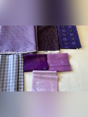 Quilting Sewing Crafts Fabric Lot Purple White Paisley Floral Chek Cotton